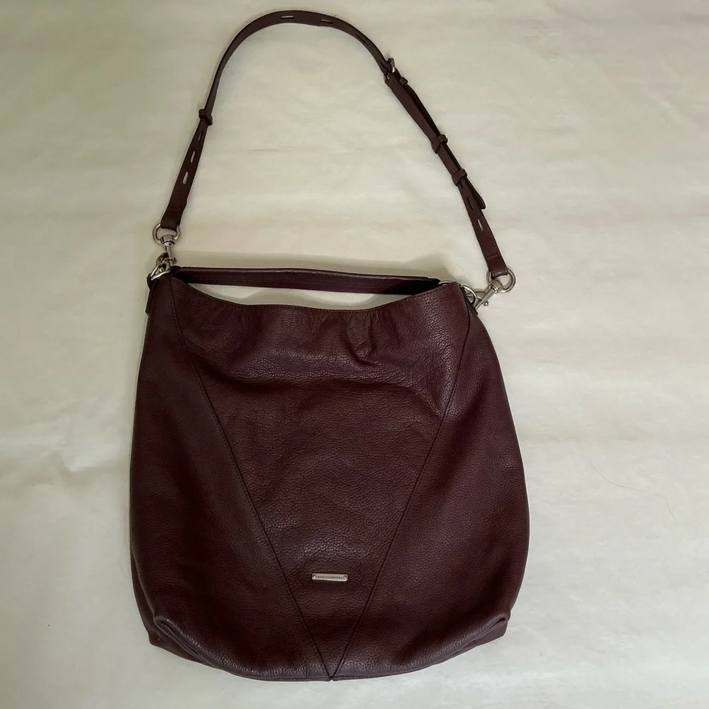 Rebecca Minkoff Leather Hobo Tote Crossbody Bag in Maroon
